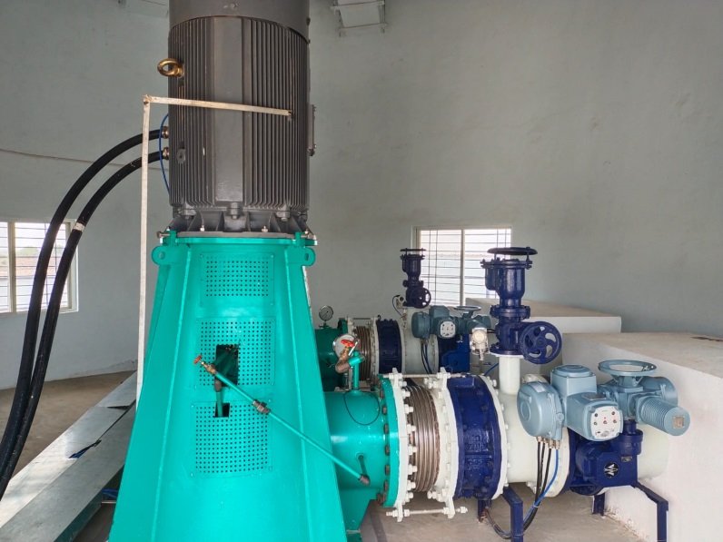 Vertical turbine pump installed with actuated valves