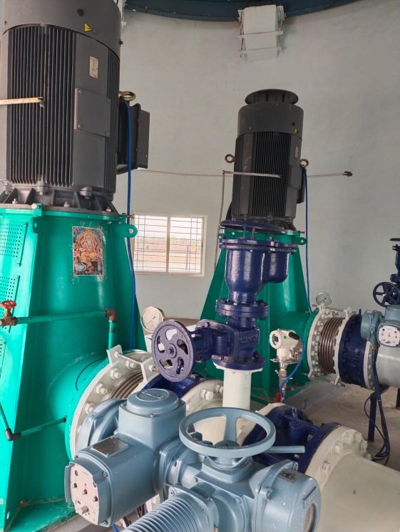 Pump house interior — pumps and actuated valves