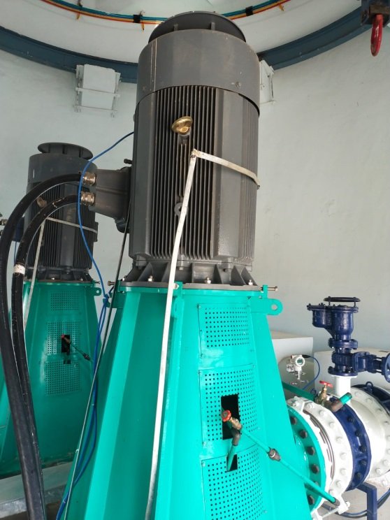 Vertical turbine pump motor close-up