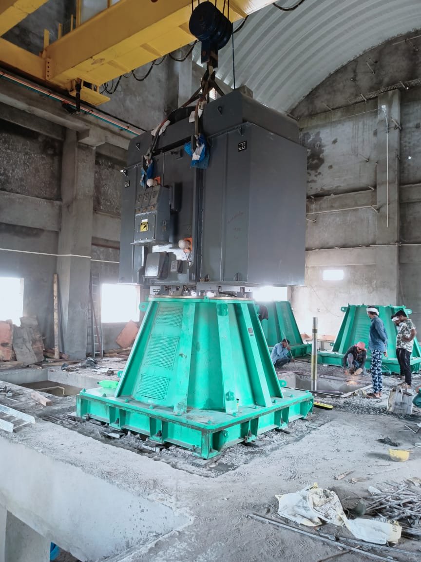 Pump erection in progress using EOT crane