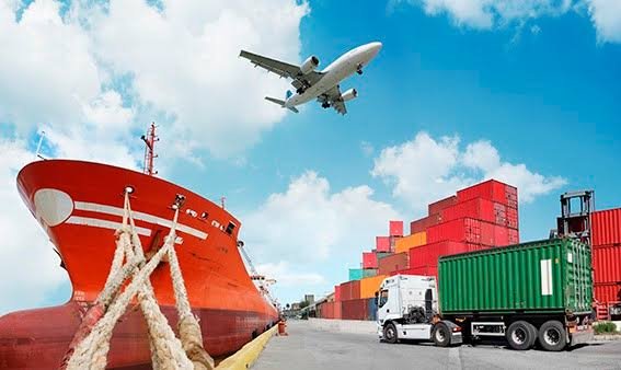 Ship, plane and containers